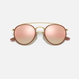 Ray-Ban Sunglasses Metal Round Double-Bridge, Gold Metal with Rose Reflection